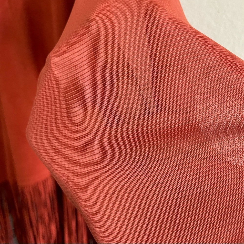 Midnight Velvet woman fringe orange top size XL sheer sleeve chic western - Picture 9 of 11